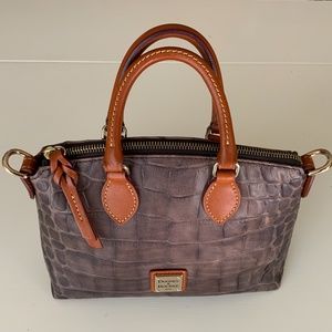 Dooney & Bourke Croc Embossed Leather Tote Grey Smoke Crossbody Handbag
